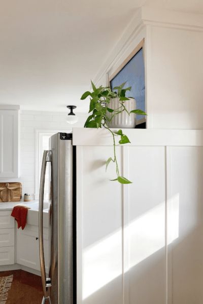 DIY Refrigerator Cabinet - Sonny Haven Refrigerator By Itself In Kitchen, Ikea Kitchen Fridge Cabinet, Fridge End Panel Ideas, Fridge Panel Ideas, Diy Built In Refrigerator, Fridge With No Cabinets Above, Diy Built In Fridge Cabinet, Fridge Surround Diy, Fridge Sticks Out Past Cabinets