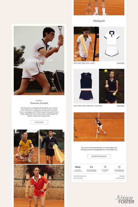 Sporty & Rich Email Redesign by Kristen Foster Editorial Newsletter Design, Fashion Email Campaign Design, Lookbook Email Design, Campaign Layout Design, Minimal Email Newsletter Design, Emailers Design Layout, Email Fashion Design, Fashion Email Newsletter, Luxury Brand Email Design