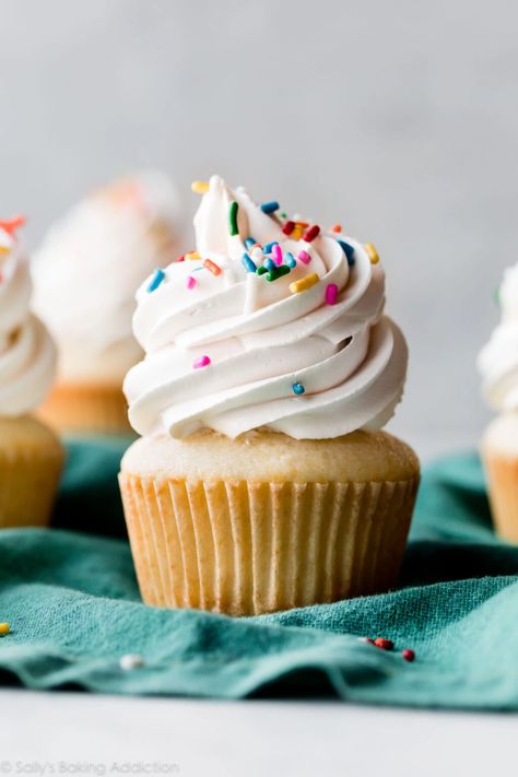 Small Batch Swiss Meringue Buttercream, Eggless Vanilla Cupcakes, Eggless Cupcakes, Vegan Vanilla Cupcakes, Swiss Buttercream, Funfetti Cupcakes, Icing Recipes, Cakes Inspiration, Sally's Baking