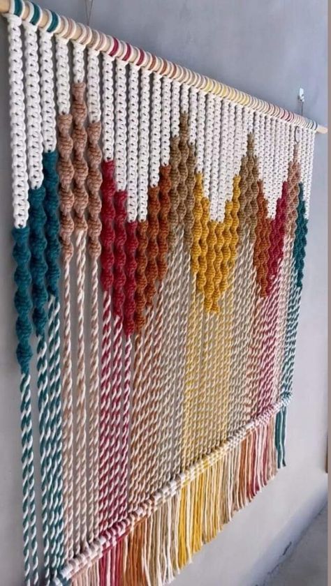 Multicolored Macrame Wall Hanging, Macrame 3 Colors, Dip Dye Macrame Diy, Macrame Window Treatments, Colorful Macrame Wall Hangings, Multi Colored Macrame, Macrame Ideas Projects, Multi Color Macrame, Multicolor Macrame