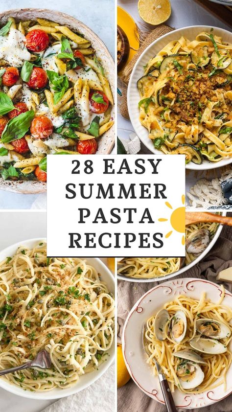 Simplify your summer with these quick and easy pasta recipes that come together in a flash. Perfect for easy, flavorful cooking. Pasta Recipes Summer, Pasta Summer Recipes, Summer Noodle Recipes, Refreshing Pasta Recipes, Quick Healthy Pasta Recipes, Easy Summer Pasta Recipes, Simple Summer Dinners Easy Recipes, Summer Pasta Dishes Dinners, Healthy Summer Pasta Recipes