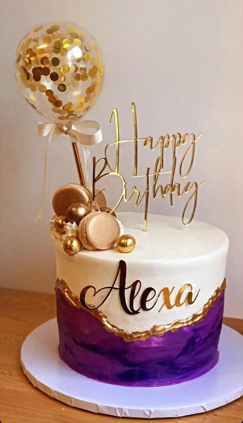 Cake Designs 15 Birthday, Elegant Cake Designs Birthday, Violet Cake Design, Cake Designs 18th Birthday, Cake Design 18th Birthday, Purple And Gold Birthday Cake, Euphoria Birthday Cake, Purple And Gold Cakes, Purple Gold Cake