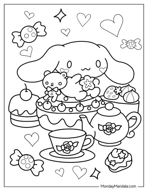 Cinnamoroll is the cutest Sanrio character, and these coloring pages are perfect for fans of all ages. Download the printable PDFs and let your creativity shine!  #cinnamorol #sanrio #coloringpages #cute #kawaii #printable Cinnamoroll Coloring Pages, Sanrio Coloring Pages, Sanrio Coloring, Hello Kitty Colouring, Kawaii Coloring Pages, Hello Kitty Colouring Pages, Kitty Coloring, Hello Kitty Coloring, Hello Kitty Drawing