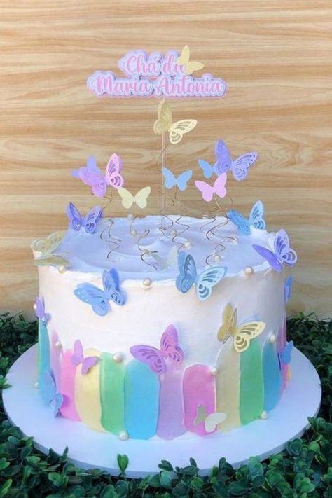 Girly Birthday Cakes, Butterfly Birthday Cakes, Girly Cakes, 3rd Birthday Cakes, Simple Cake Designs, Mini Cakes Birthday, Cake Decorating Frosting, Creative Birthday Cakes, Simple Birthday Cake