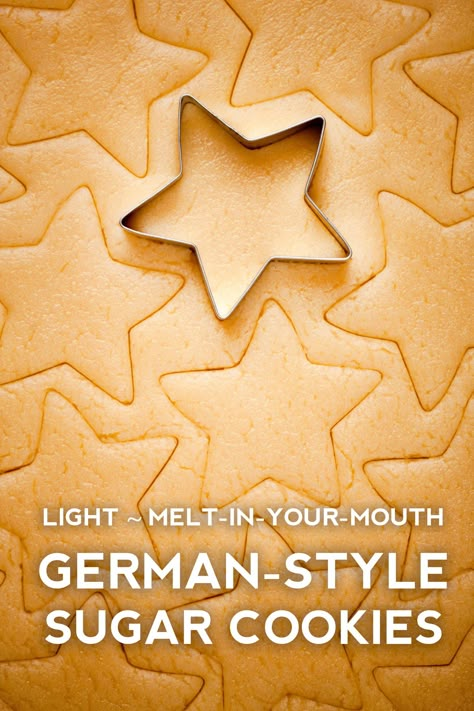 This recipe for German Christmas cookies couldn’t be easier and the cookies are about as light and sweet as they come! German Sugar Cookies, German Sugar Cookies Recipe, Sugar Cookies Christmas, German Christmas Cookies, German Cookies, German Dishes, German Desserts, German Cooking, German Foods