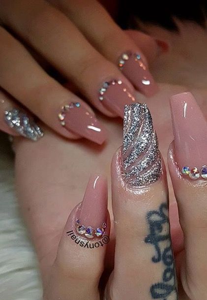 # Pink Nail Art Pink Silver Nail Art, Pink Nail Art Bridal, Nail Extensions Designs For Wedding, Nail Art For Engagement, Nail Art For Engagement Brides, Nail Art Designs For Engagement, Nail Art Designs For Bride, Pink Engagement Nails, Pink And Silver Nail Designs