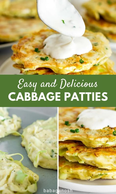 Here's a delicious cabbage recipe you have to try -- Easy and yummy cabbage fritters with garlicky dip! These fried cabbage patties are filled with flavor from onion, garlic and oregano and are so simple to make. If you need a vegetable side dish for family dinner, definitey give these vegetable fritters a try. They're seriously the best cabbage pancakes, ever! Fried Cabbage With Onion And Garlic, Light Cabbage Recipes, Vegan Cabbage Patties, Fried Cabbage Fritters, Fried Cabbage Steaks Recipe, Cabbage Potato Onion Recipes, Curly Cabbage Recipes, Cabbage Sauce Recipes, Fried Vegetable Patties