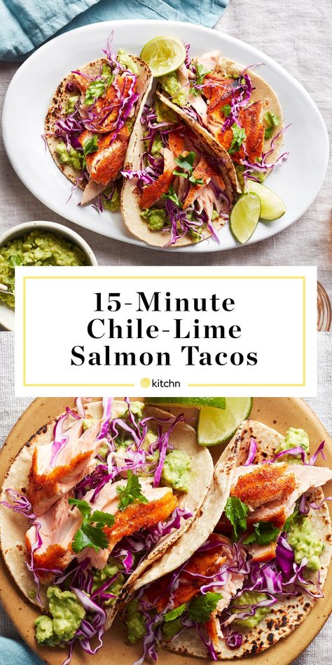 Chili Lime Salmon Tacos, Salmon Taco Recipe, Salmon Tacos Recipe With Slaw, Fish Tacos Salmon, Healthy Salmon Tacos, Salmon Tacos Recipe Easy, Salmon Taco Recipes, Salmon Nachos Recipe, Easy Salmon Tacos