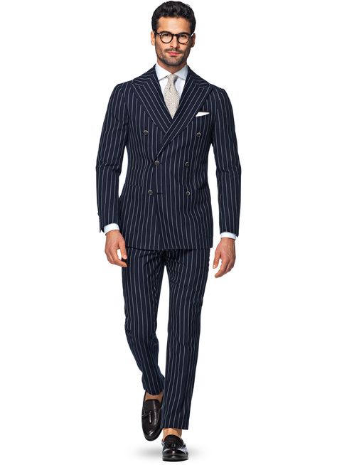 Suit Navy Stripe Madison P4805 | Suitsupply Online Store Henley Regatta, The Kingsman, Blue Suit Men, Modern Suits, Striped Suit, Suits Office, Fall Winter Jacket, Italian Suit, Office Clothes