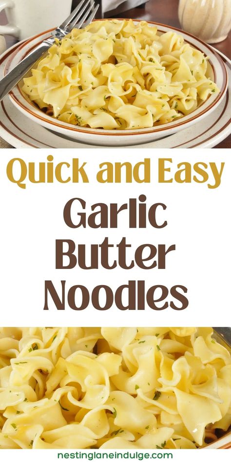 Quick Garlic Butter Noodles Recipe. This recipe is a quick and easy solution for the times when you crave a tasty, fuss-free lunch or dinner. With just a handful of simple ingredients like butter, garlic, and noodles, you'll have a satisfying meal ready in no time. It's a versatile side that pairs well with your favorite vegetable side dish, or add some protein like grilled chicken if you wish. Butter Noodles Garlic, Easy Buttered Noodles, Simple Chicken Pasta Recipes, Noodle Side Dish Recipes, Butter Noodles Easy, Egg Noodle Side Dish, Butter Noodle Recipe, Recipes Using Egg Noodles, Garlic Butter Noodles Recipe