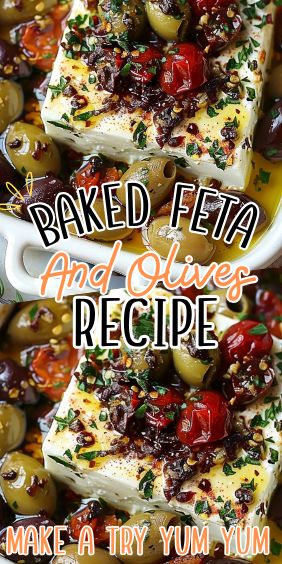 Baked Feta and Olives Baked Feta And Olives Recipe, Baked Feta Olives, Mediterranean Baked Feta Dip, Whipped Feta And Olives, Baked Feta And Olives, Baked Feta With Olives And Tomatoes, Feta And Olives Recipe, Feta Olive Bake, Olives And Feta Cheese