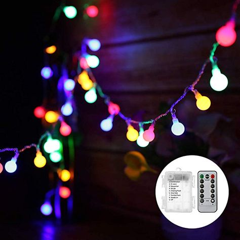 Globe String Lights Battery Powered 0.6W 10M 80LEDs Outdoor Fairy Lights Multi-Color 8 Modes Waterproof with Remote Control for Party Living Room Bedroom Patio Garden Tropical Engagement Party, Bohemian Patio Decor, Hippie Garden Ideas, Led Globe String Lights, New Garden Ideas, Bohemian Patio, Crystal Globe, Bohemian Diy, Party Living Room