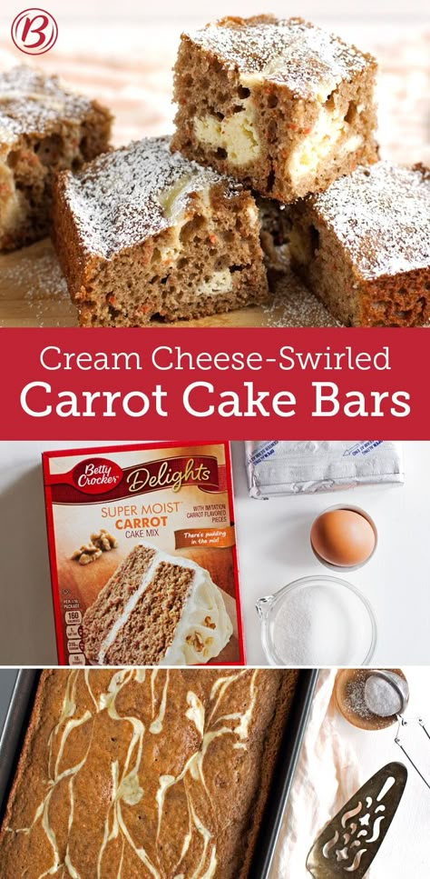 Carrot Cake Cheesecake Bars, Cake Mix Bars, Cream Cheese Swirl, Carrot Cake Bars, Cream Cheese Bars, Moist Carrot Cakes, Easy Carrot Cake, Carrot Cake Cheesecake, Carrot Cakes