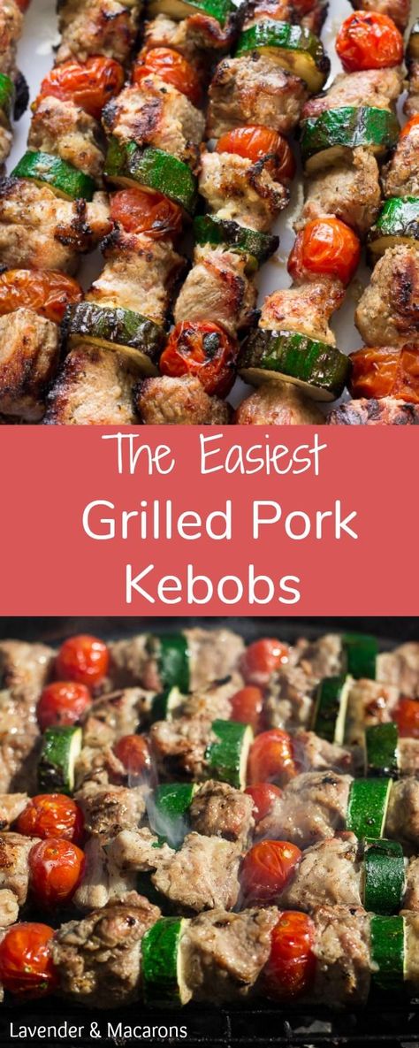 This recipe of juicy Grilled Pork Kebabs or Shashlik has been #1 in my family's grilling menu. It's so easy to make, requires just 4 ingredients and always comes out delicious. Plus, I've included a recipe of an amazing herby Green Sauce that goes great with grilled meat or fish. This recipe is perfect for summer events such as Labor Day, picnic or backyard BBQ. #lavenderandmacarons #grilling #pork #bbq Charcoal Bbq Recipes, Shashlik Recipe, Pork Kabobs, Pork Kebabs, Grilled Kabob Recipes, Steak Kebabs, Pork Skewers, Georgian Food, Grilling Kabobs