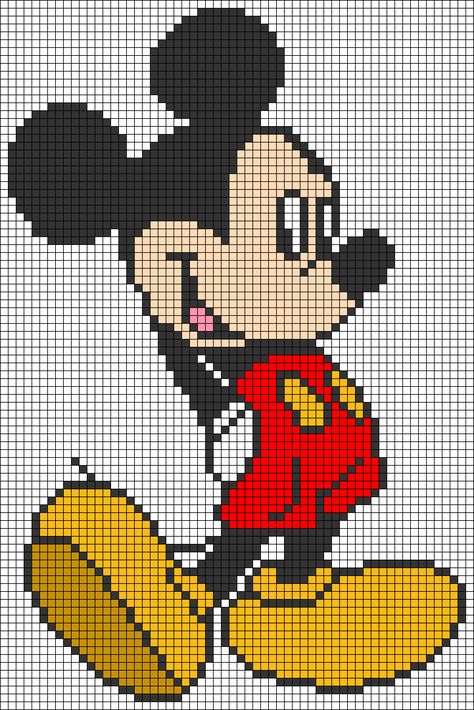 Crochet Graphgan Patterns Free Disney, Disney Graphgan Patterns Free, Mickey Mouse Graph, Mickey Mouse Cross Stitch Patterns Free, Mickey Cross Stitch Pattern, Cross Knitting Pattern, Pixel Crochet Disney, Free Disney Cross Stitch Patterns, Graph Knitting Patterns