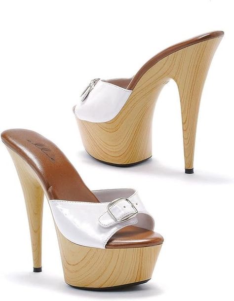 Amazon.com | Ellie Shoes Women's 609-Barbara Mule Wood Platform Heels White 8 | Mules & Clogs High Heel Sandals Platform, High Heel Clogs, Ellie Shoes, Wooden Heels, High Heel Mules, Hot Heels, Heel Mules, Pointed Heels, Aesthetic Shoes