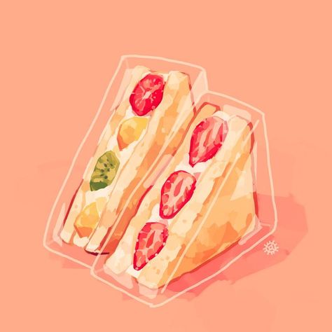 Fruit Sando Aesthetic, Sandwich Drawing, Drawing Ideas Aesthetic, Amajiki Tamaki, Japanese Food Illustration, Fruit Sandwich, Fruit Logo, Drawing Room Interior Design, Small Drawing