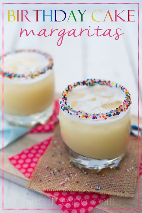 These birthday cake margaritas are perfect for birthday celebrations. They cake flavor really comes through, making these cocktails taste as great as they look. They can easily be made to serve a crowd. #birthday #cocktail #fundrink #cutedrink #birthdaycake #birthdaycakerecipe Birthday Cake Margarita, 21st Birthday Drinks, Cocktail Margarita, Mezcal Cocktails, Birthday Cocktails, Mango Margarita, Birthday Drinks, Tequila Drinks, Drink Drank Drunk