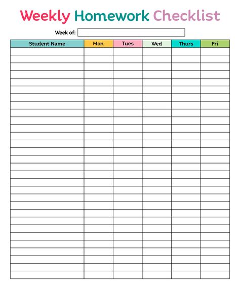 Weekly Student Homework Checklists Printable Homework Completion Chart, Teacher Rp Classroom Ideas, Grade Check Form, Student Checklist Template, Grading Sheets For Teachers, Homework Sheets Printable, Homework Log Template Free Printable, Homework Checklist Printable Free, Homework Tracker Printable Free