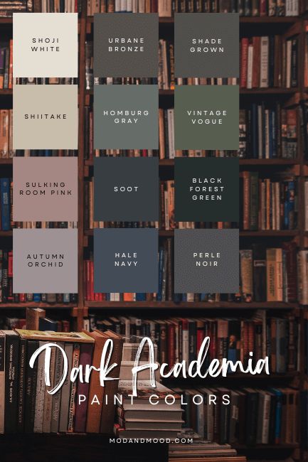 Get the Dark Academia Aesthetic with This Moody Color Palette (12 Fave Colors!) - Mod & Mood Moody Aesthetic, House Color Palettes, Dark Home Decor, Dark Home, Inspire Me Home Decor, Dark Academia Aesthetic, Academia Aesthetic, Paint Colors For Home, Home Library