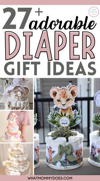 17+ Adorable Diaper Gift Ideas {Practical AND Fun to Give!} - What Mommy Does Diaper Ideas For Baby Shower Gift, Diaper Decorations For Baby Shower Diy, Cute Diaper Gift Ideas, Diaper Display Ideas, Diaper Crafts For Baby Shower Diy, Diaper Ideas For Baby Shower Diy, Diaper Party Gift Ideas, Diaper Gifts For Baby Showers, Welcome Wagon Baby Shower Gift