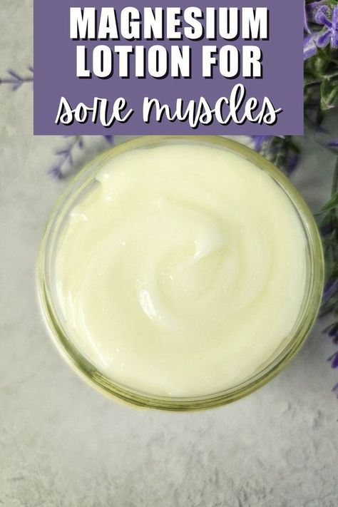 jar of diy magnesium lotion Magnesium Foot Cream Diy, Magnesium Cream Diy, Dandelion Magnesium Lotion, Magnesium Rub Diy, How To Make Magnesium Butter, How To Make Magnesium Lotion, Magnesium Sleep Lotion, Natural Body Lotion Recipe, Making Lotion With Essential Oils