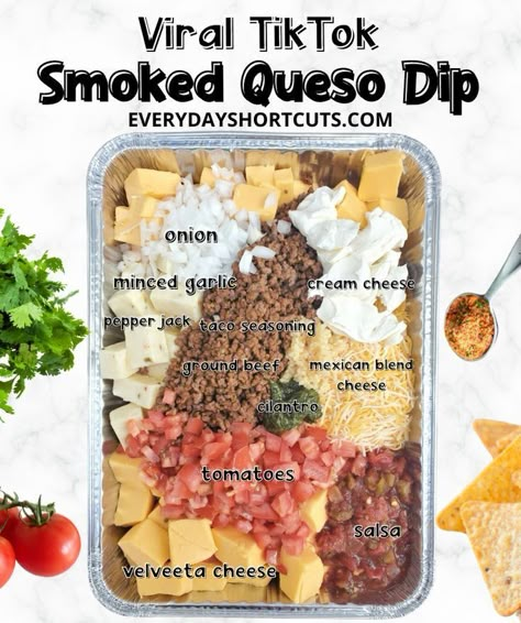 Nachos Recipe Beef Dip, Tik Tok Cheese Dip, Tailgate Birthday Party Food, Nacho Cheese Dip With Meat Ground Beef, Easy Smoked Queso Dip, Velveeta Nachos Ground Beef, Dips For Dip Night, Queso Beef Dip Crock Pot, Smoked Queso Dip With Steak Bites