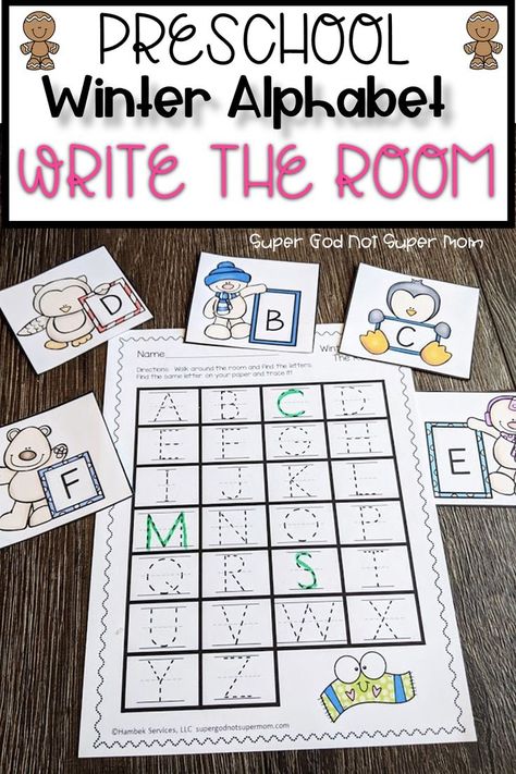 Winter Centers Kindergarten, Winter Write The Room, Letter Practice Preschool, Winter Literacy Activities, Writing Center Preschool, Winter Literacy Centers, Centers Preschool, Winter Alphabet, Winter Kindergarten Activities