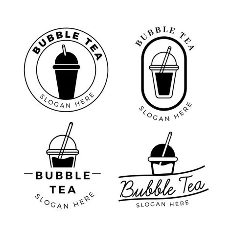 Bubble tea logo set | Free Vector #Freepik #freevector #logo #tea #milk #bubble Beverage Logo Design Inspiration, Bubble Tea Logo, Boba Logo, Bubble Tea Flavors, Tea Illustration, Bubble Tea Shop, Tea Logo, Bubble Tea Boba, Coffee Shop Logo