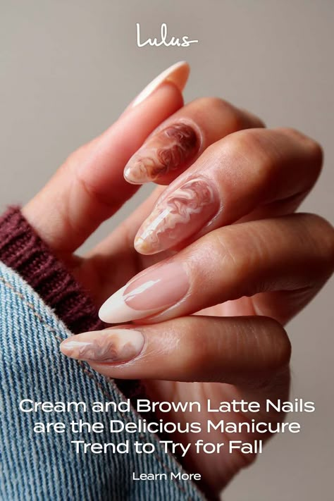 Discover the perfect blend of style and coziness with stunning cream and brown latte nails. Elevate your fall nail game with our expert tutorial and create your own coffee-inspired nail art today! Ice Coffee Nails, Nail Cream, Coffee Marble Nails, Coffee And Nails, Latte Nail Art, Nail Art Cream, Coffee And Cream Nails, Coffee Brown Nails Design, Coffee Inspired Nails