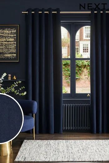 Dark Blue Curtains, Blue Velvet Curtains, Navy Curtains, Dark Curtains, Eyelet Curtains, Curtain Pole, Blue Curtains, Thermal Curtains, Blue Living Room