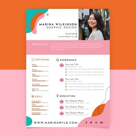 Abstract colorful design resumes | Free Vector #Freepik #freevector #graphic-design #creative-design #colorful-template #creative-graphics Colorful Resume Design, Curriculum Template, Cv Website, Graphic Design Portfolio Book, Graphic Resume, Cv Ideas, Cv Inspiration, Modern Resume Design, Curriculum Vitae Template