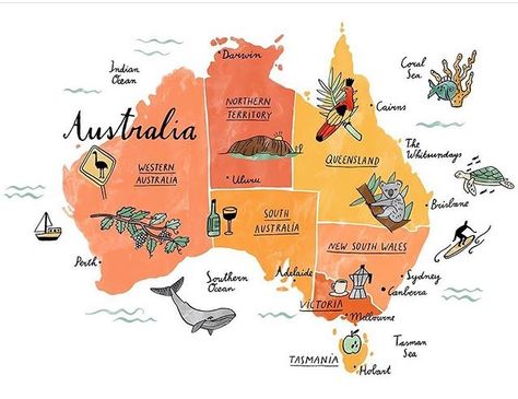 Australia Packing List, Waitrose Food, Happy Australia Day, Cairns Australia, Australia Trip, Illustrated Maps, Australia Travel Guide, Australian Travel, Australia Map