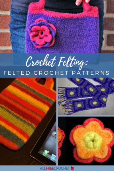 Crochet Felting 20 Felted Crochet Patterns Felted Crochet Patterns, Felted Crochet Bag, Crochet Felting, Stitch Purse, Patons Classic Wool, Round Border, Felted Crochet, Crochet Shell, Felted Hats