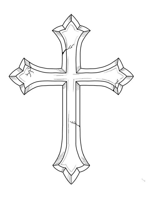 Cross Tattoo Outline, Detailed Cross Tattoo, Cross Tattoo Stencil, Crucifix Drawing, Cross Stencil, Cool Cross Tattoos, Crucifix Tattoo, Cruz Tattoo, Black Color Hairstyles