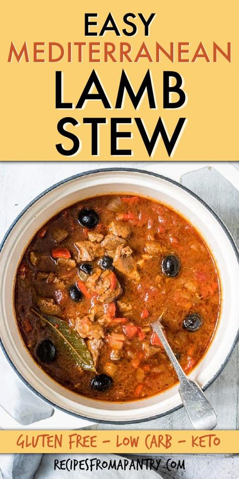 Low Carb Lamb Recipes, Keto Lamb Stew, Mediterranean Lamb Stew, Keto Lamb Recipes, Mediterranean Lamb Recipes, Pantry Staple Meals, Mediterranean Lamb, Keto Eating Plan, Staple Meals