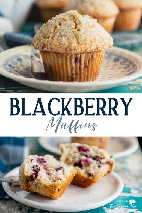 Made from scratch blackberry muffins are a farmhouse favorite! The easy muffins are light and fluffy, bursting with sweet berries, and a perfect summertime treat. Serve them for breakfast with a cup of coffee or as an afternoon snack with a cold glass of lemonade or sweet tea. Nothing beats a front porch swing and the best blackberry muffin recipe! Blackberry Recipe, Blackberry Muffin Recipe, Blackberry Muffins, Blackberry Muffin, Prepare For Summer, Family Friendly Breakfast, Jumbo Muffins, Glass Of Lemonade, Front Porch Swing