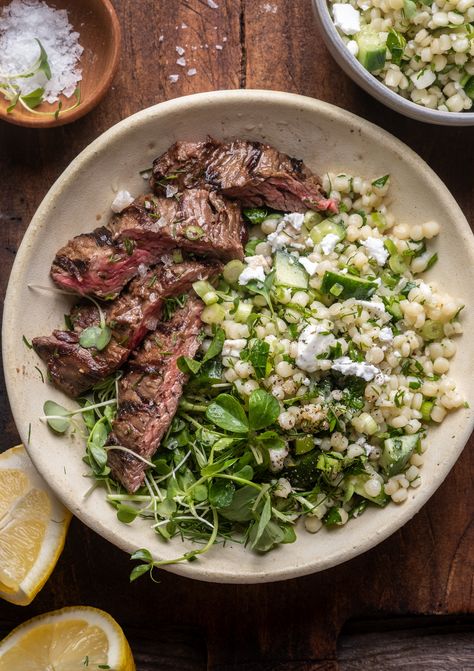 Herb Couscous, Recipes Steak, Grilled Skirt Steak, Couscous Salad, Lemon Herb, Skirt Steak, Summer Dinner, Steak Recipes, Couscous