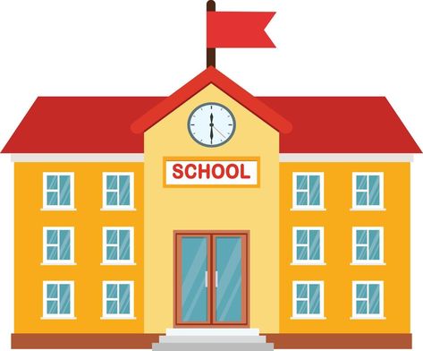 Picture Of School Buildings, Picture Of School Cartoon, Building A School, School Drawing Building Easy, School Cartoon Building, School Vector Illustration, Cute School Building, My School Drawing For Kids, School Illustration Building