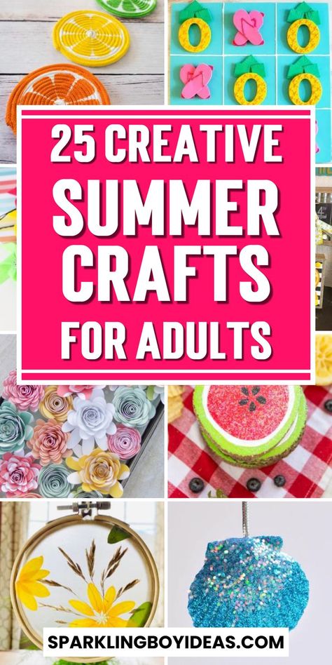 Looking for fun and easy DIY summer crafts for adults? Check out our collection of DIY summer decor and outdoor projects! From beach crafts and seashell decor to upcycled and tropical-themed crafts, our summer craft ideas will help you create the perfect summer vibe. From DIY summer wreaths, summer mason jar crafts and Summer home decor crafts you'll get them all. Don't forget to check out our floral crafts and summer party decorations or for adding a touch of summer to your DIY summer projects. June Crafts For Seniors, Easy Summer Crafts For Adults, Summer Crafts For Adults, Easy Summer Crafts, Diy Summer Decor, June Crafts, Wreaths Summer, Summer Arts And Crafts, Summertime Crafts