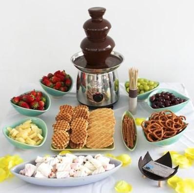 heaven?! Chocolate Fountain Ideas, Chocolate Fountain Wedding, Chocolate Fountain Bar, Fondue Bar, Chocolate Fountain Recipes, Food Cart Business, Entertaining Dishes, Chocolate Fondue Fountain, Fondue Fountain