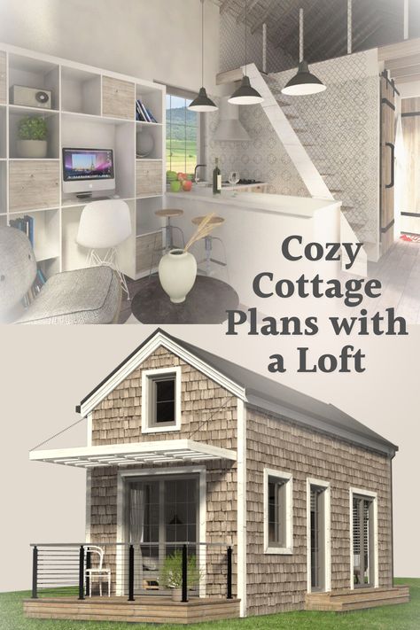 Create a cozy cottage of your very own with these cottage plans that include a loft! Whether you're looking for an extra bedroom or storage space, this is the perfect design for you. Start building the dream home of your dreams today. ----------------- #cottagegoals #cottagehouse #affiliatelink #cottagehouseplans Cottage Plans With Loft, Houses With Loft, Cabins With Loft, Tiny House Blueprints, Tiny Home Floorplan, Cottage Layout, Small Cottage Plans, Cabin Loft, 1 Bedroom House