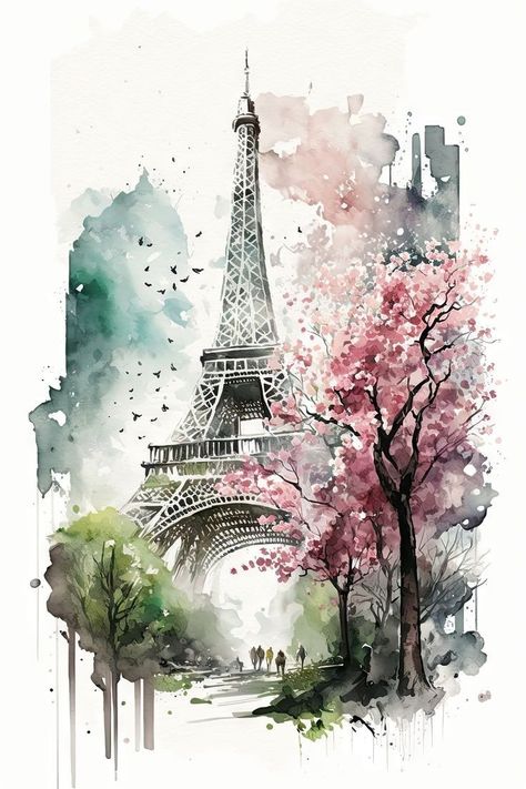 Eiffel Tower Landscape, Colour Artwork, Eiffel Tower Art, Wall Art Luxury, Luxury Wall Art, Images D'art, Beautiful Art Pictures, Pretty Landscapes, 수채화 그림