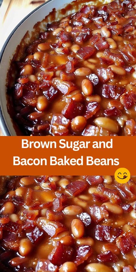 Looking for a delicious side dish for your next BBQ or gathering? Try these flavorful Brown Sugar and Bacon Baked Beans! Made with savory baked beans, sweet brown sugar, tangy ketchup and mustard, and topped with crispy bacon, this dish is sure to be a hit. Easy to make and packed with flavor, it's the perfect addition to any meal. Bacon Baked Beans, Pork And Beans, Baked Beans With Bacon, Baked Bean Recipes, Green Bell Pepper, Bacon Recipes, Side Recipes, Baked Beans, Holiday Cooking