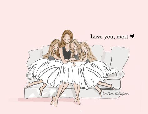 Mom and Daughter Art Love You Most with THREE daughters | Etsy Selamat Hari Valentine, Rose Hill Designs, Mother Daughter Art, Art For Women, Heather Stillufsen, Hari Valentine, Three Girls, I Love My Daughter, Mother Daughter Quotes