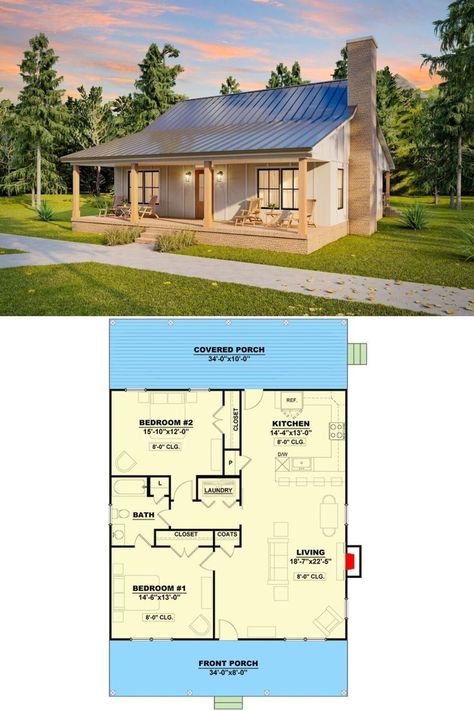 Modern Townhouse, Small House Floor Plans, Rustic Home Design, House Blueprints, Country House Plans, Cottage House Plans, Cottage House, Cottage Home, Bedroom House Plans