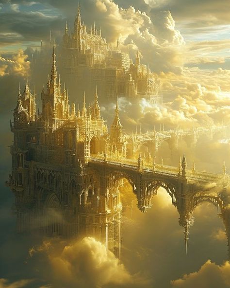 Heaven Castle Aesthetic, Fantasy Aesthetic Places, City In The Sky Fantasy Art, Fantasy Sky Castle, Fantasy Castle In The Sky, Fantasy City In The Sky, Fantasy Cloud City, Sky Kingdom Fantasy Art, Floating City Fantasy Art