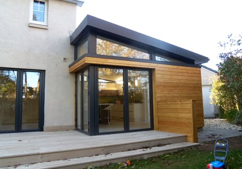 Flat pack extensions | The Garden Room Guide House Frontage, Garage Extension, Bungalow Extensions, Flat Roof Extension, Garden Room Extensions, House Extension Plans, Architecture Renovation, Extension Plans, Side Extension