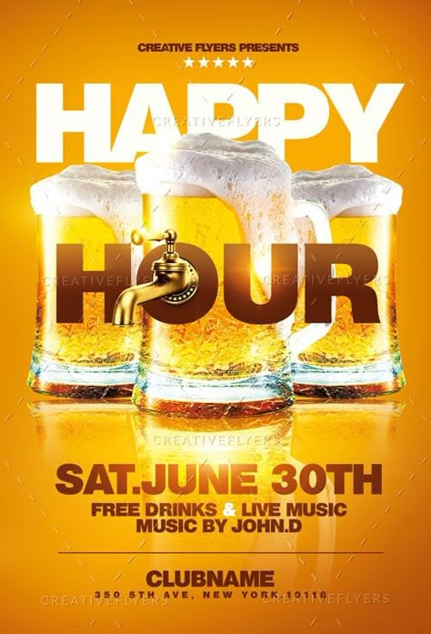 Happy Hour Flyer Design, Happy Hours Poster, Beer Flyer Design, Happy Hour Poster Design, Beer Creative, Happy Hour Poster, Beer Flyer, Drink Flyer, Beer Poster Design