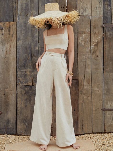 Solid Tank Top & Pants Set | SHEIN USA Sleeveless Co Ord Set, Sleeveless Coord Set, Beach Co Ords Outfits, Danish Street Style Summer, Linen Co Ord Sets Women, Solid Coord Sets Women, Plain Coord Sets For Women, Summer Coords Set Outfit, Coord Set Western